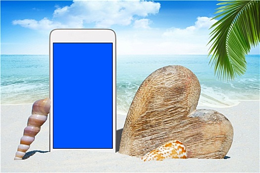 智能手机,木头,海岸