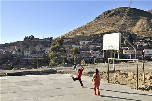 女孩,玩,篮球,开采,中心,波托西地区,玻利维亚,南美