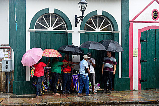 人,拿着,伞,街道,欧鲁普雷,米纳斯吉拉斯州,巴西,南美