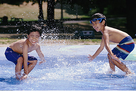 男孩,玩,水