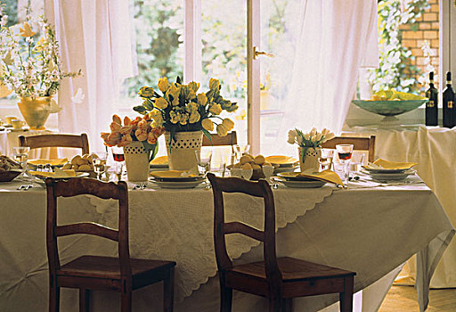 喜庆,复活节餐桌,花,蛋,葡萄酒