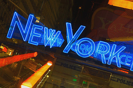 霓虹标识,警察局,纽约,美国