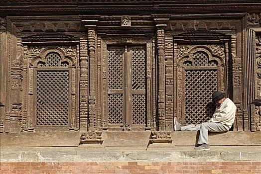 男人,睡觉,正面,庙宇,杜巴广场,帕坦,拉利特普尔,加德满都,尼泊尔