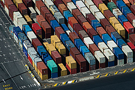 航拍,多彩,一堆,货物集装箱,港口,墨尔本,维多利亚,澳大利亚