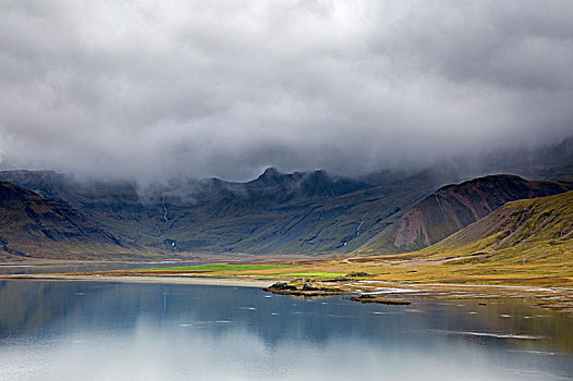 云,上方,遥远,风景,水,冰岛