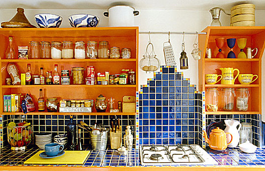 厨房,橙色,涂绘,木质,架子