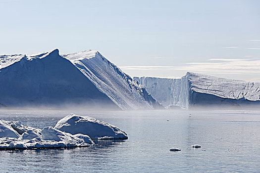 格陵兰,伊路利萨特冰湾,扁平,冰山,海水