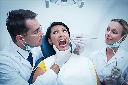 牙医,协助,检查,牙齿