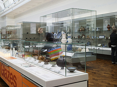 陶瓷,画廊,阶段,一个,伦敦,设计,特写,陈列柜