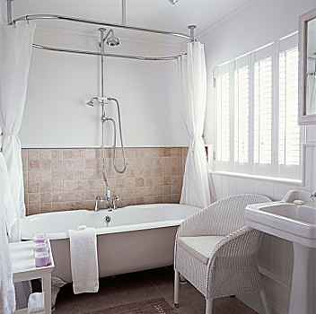 白色,帘,椭圆,淋浴,轨道,高处,沐浴,浴室,椅子