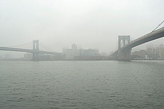 布鲁克林,曼哈顿,桥,雾,纽约