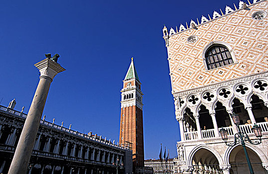 意大利,威尼托,威尼斯,圣马科,柱子,钟楼,公爵宫