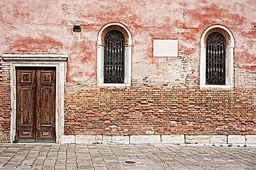 红房,墙壁,窗户,门,球衣,地区,威尼斯,威尼托,意大利,欧洲