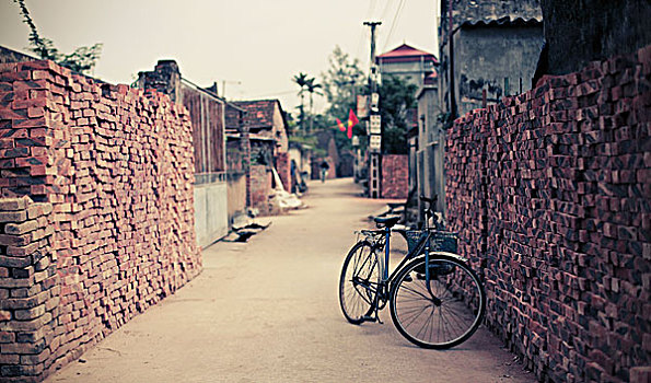 自行车,停放,狭窄街道,河内,越南