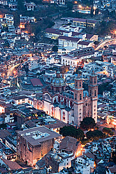 墨西哥,塔斯科,俯瞰,城市,黄昏