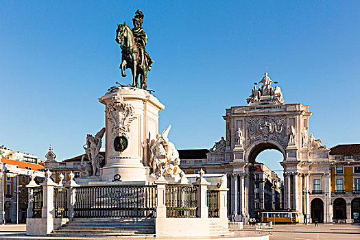 奥古斯塔拱门,骑马雕像,国王,地区,里斯本,葡萄牙