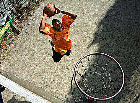 男人,向上,篮球,扣篮,投篮,俯视