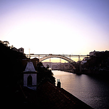 葡萄牙,桥,河,日落