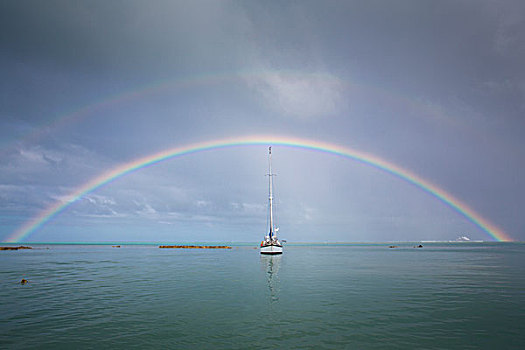 库克群岛,艾图塔基岛,一对,彩虹,游艇