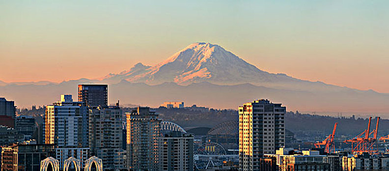 雷尼尔山,西雅图,城市,建筑,全景