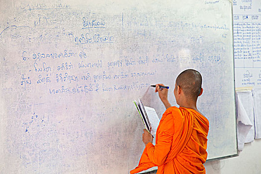 老挝,琅勃拉邦,僧侣,文字,教室,黑板