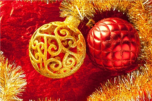 圣诞贺卡,金色,小玩意,闪亮装饰物,红色