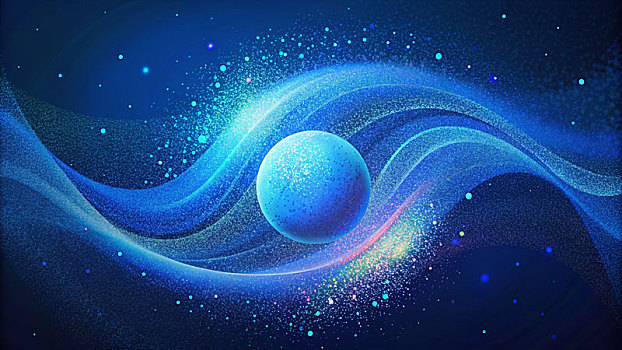 球,线条,粒子流构建宇宙漩涡,网络技术大数据背景