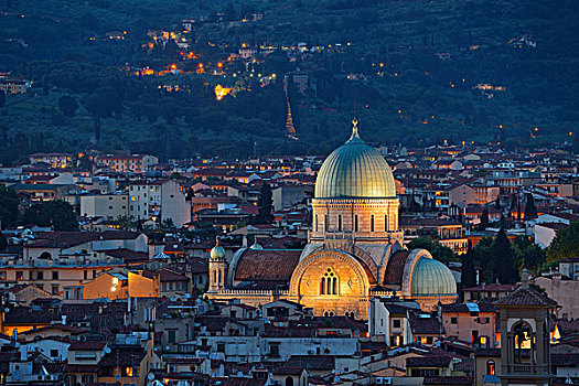 犹太会堂,佛罗伦萨,马焦雷湖,建筑,夜晚,意大利