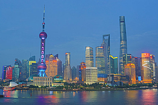 中国,上海,浦东,地区,天际线,东方明珠电视塔,塔,河
