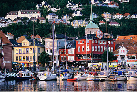 俯视,沿岸城镇,卑尔根,挪威