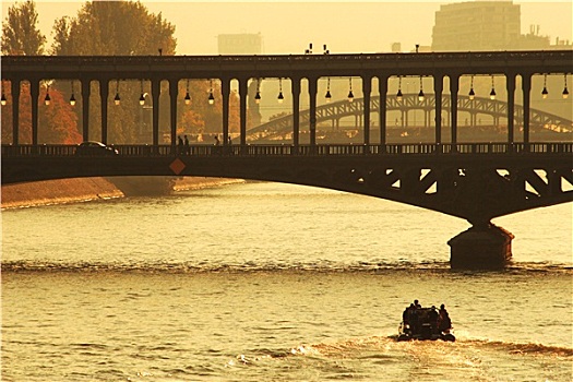 现代,桥,上方,赛纳河,河,日落,巴黎,法国