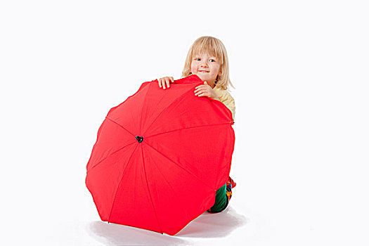 男孩,玩,红色,伞