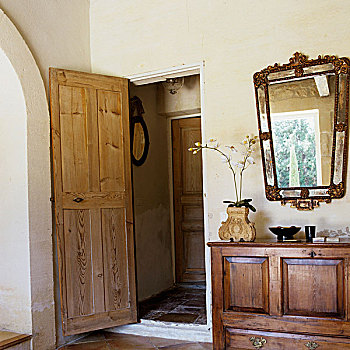 客厅,敞门,老式,餐具柜,镜子