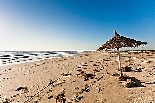伞,海滩,岛屿,杰尔巴,突尼斯