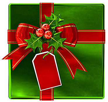 圣诞节,绿色,礼物,红丝带,蝴蝶结