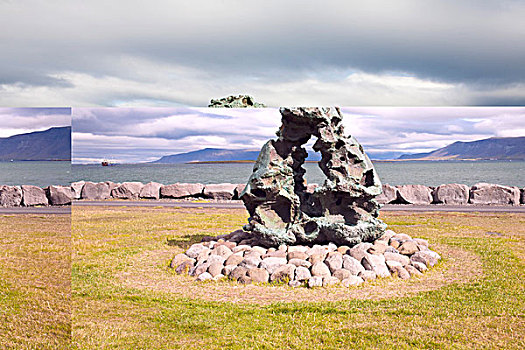 雕塑,水岸,雷克雅未克,冰岛,欧洲