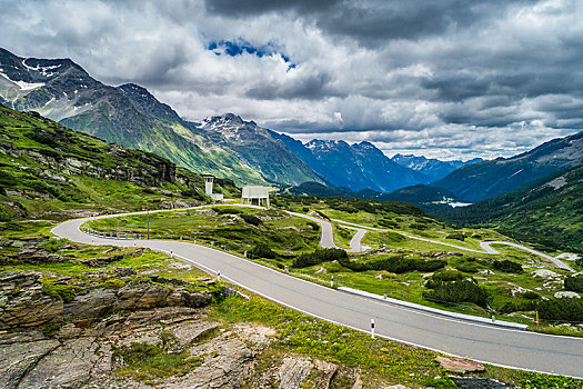 弯曲,道路,云,瑞士,欧洲