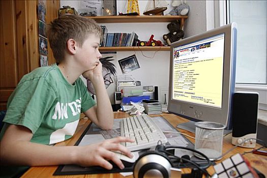 男孩,冲浪,电脑,在家,互联网,学习,场所,学童,英国人,授课,上网