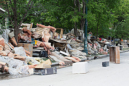 垃圾,毁坏,家居用品,堆积,街道,洪水,卡尔加里,艾伯塔省,加拿大