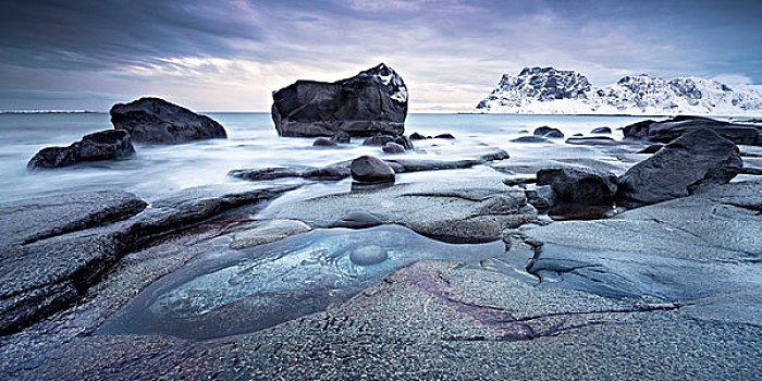 挪威,罗弗敦群岛,海洋,海岸,石头,海浪
