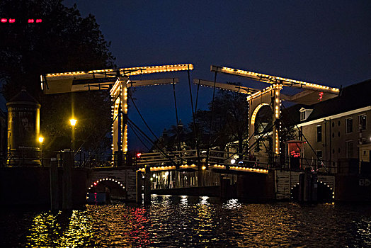 荷兰,阿姆斯特丹,桥,光亮,夜晚