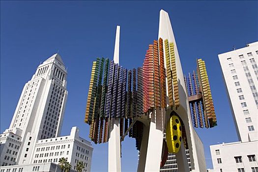市政厅,雕塑,褐色,广场,洛杉矶,加利福尼亚,美国
