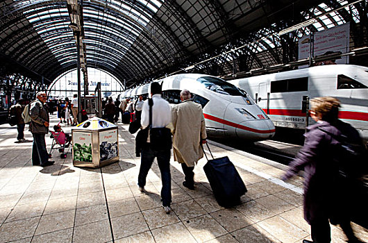 乘客,急促,火车,法兰克福,中心,铁路,车站,黑森州,德国,欧洲