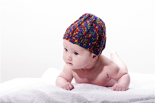 特写,可爱,小,婴儿,脸,毛线帽