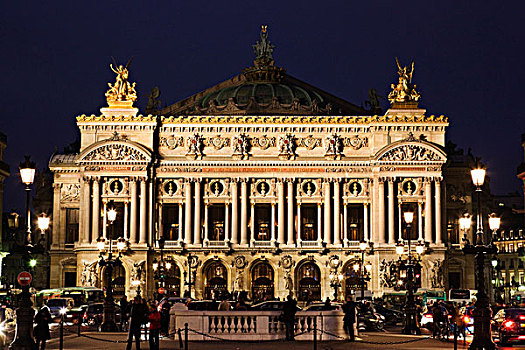 夜景,加尼叶,歌剧院,巴黎,法国,欧洲