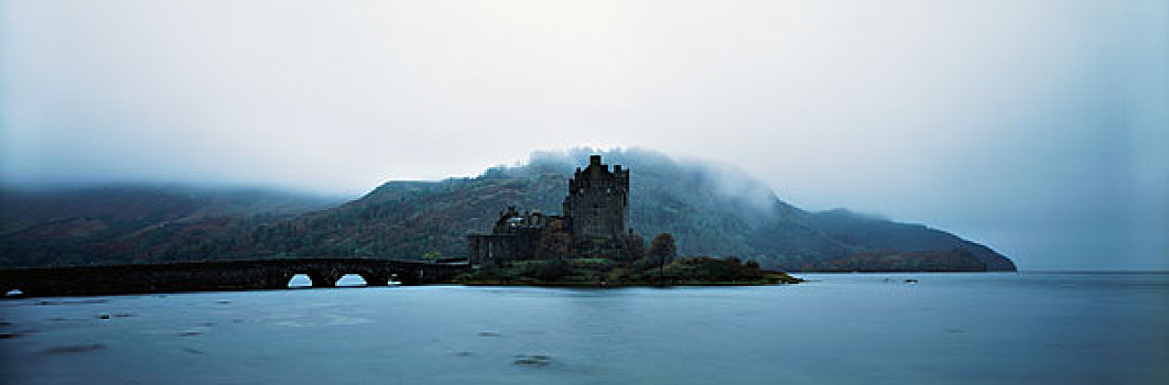 英国,苏格兰,高原地区,多尼,城堡,雾,大幅,尺寸