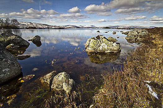 苏格兰,兰诺克沼泽,安静,平静,水,英里,高原,围绕,山峦