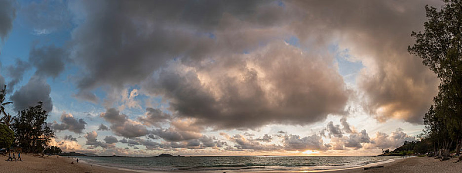 日出,海滩,瓦胡岛,夏威夷