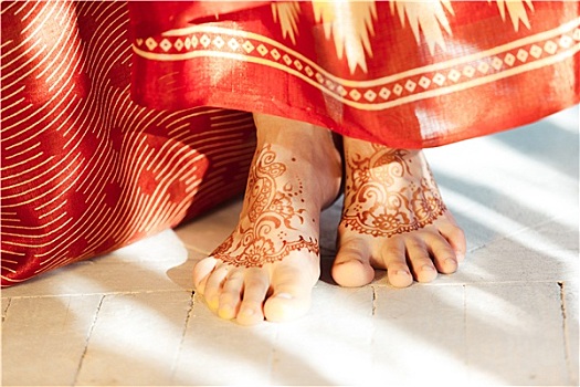 腿,装饰,印度,涂绘,散沫花染料,特写