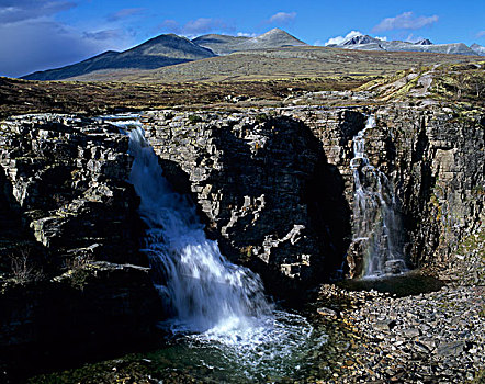 瀑布,河,靠近,国家公园,挪威,斯堪的纳维亚,欧洲